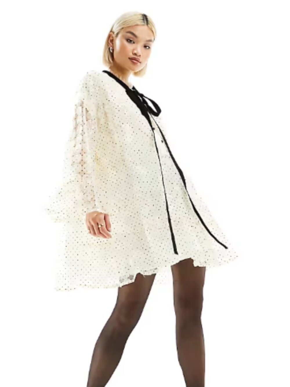 Sister Jane sheer sleeve ruffle mini dress in cream